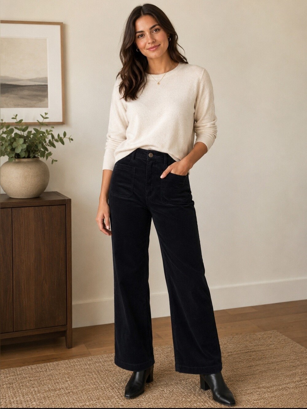 Loft Palmer Wide Leg Black Corduroy  Women's Pants Size 4
